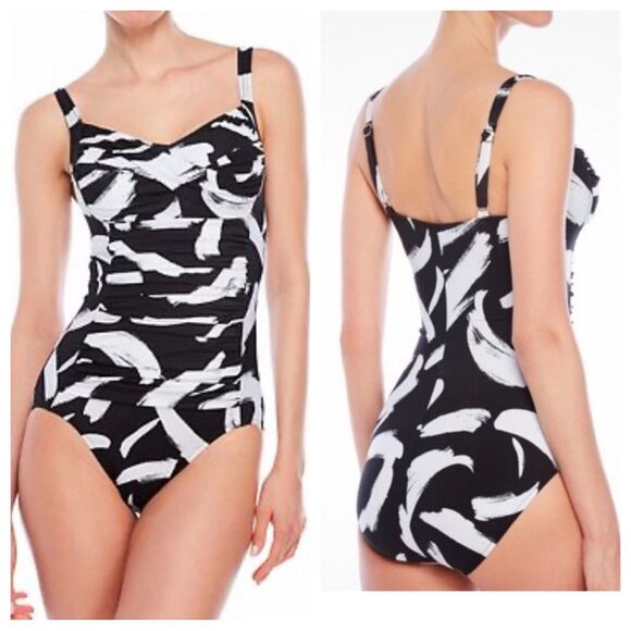 Magicsuit by Miraclesuit One Piece Bathing Suit Swimsuit Black White Printed 14 - Picture 1 of 6